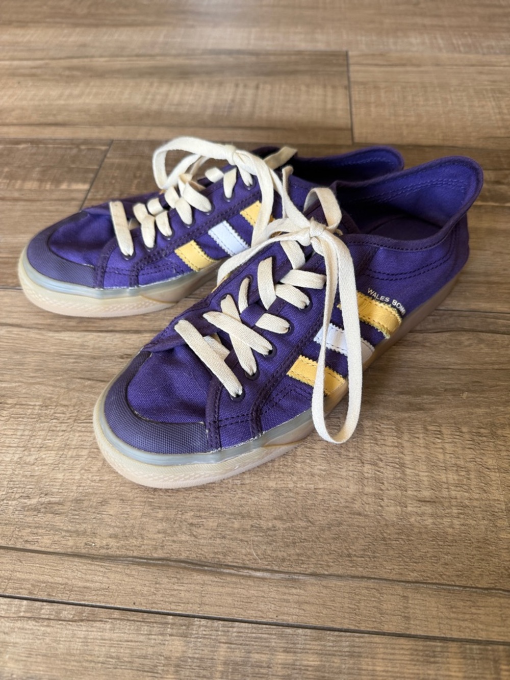 Wales Bonner Purple Canvas Low-Top Sneakers with Yellow & White Stripes
